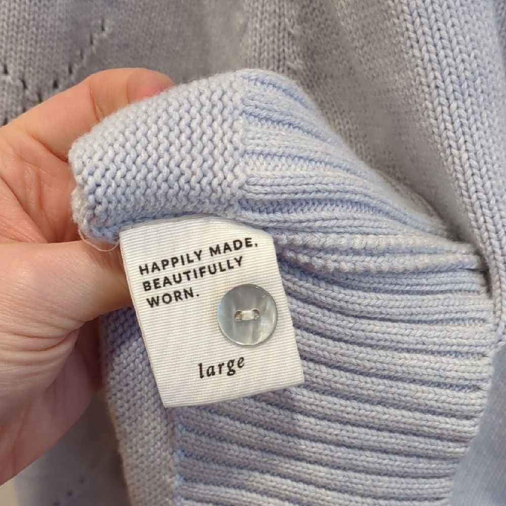 WVN Organic Cotton Hudson Cardigan Light Gray Blue Purple Large Minimalism Basic - Picture 10 of 10